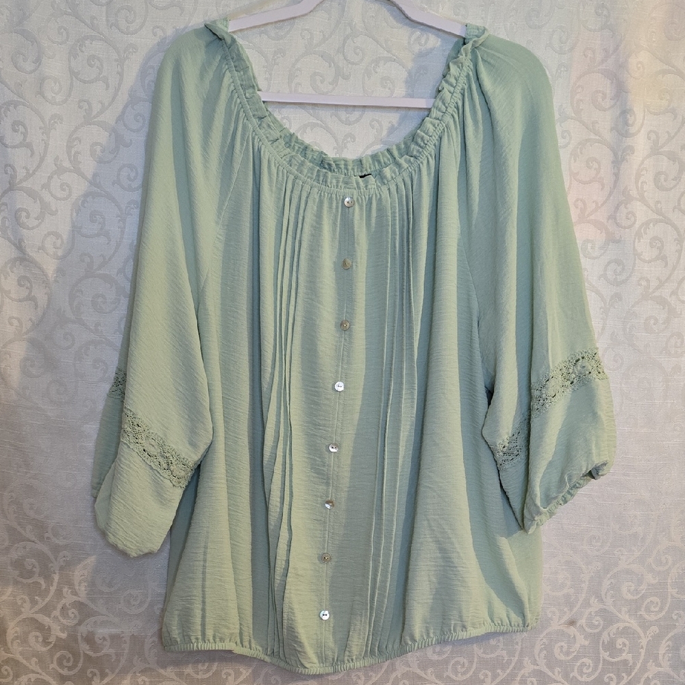 AGB Light Green Blouse with Button Detail